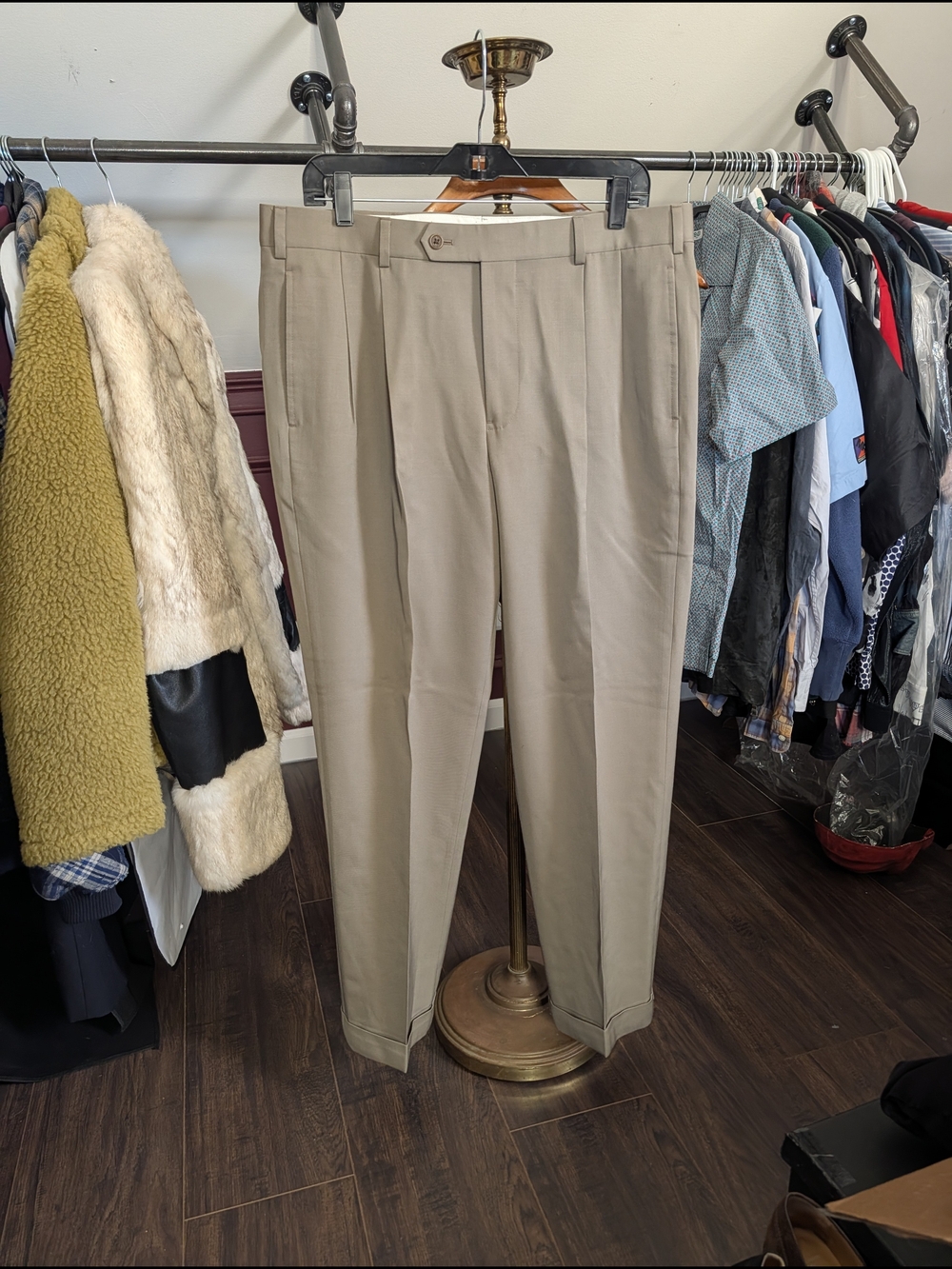 Brooks Brothers 1818 Madison Khaki Wool Twill Pleated Cuffed Dress Pants 34x30